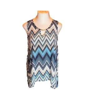 LAVISH Shades of Blue & Green Print Hi-Low Tank Top Size L
